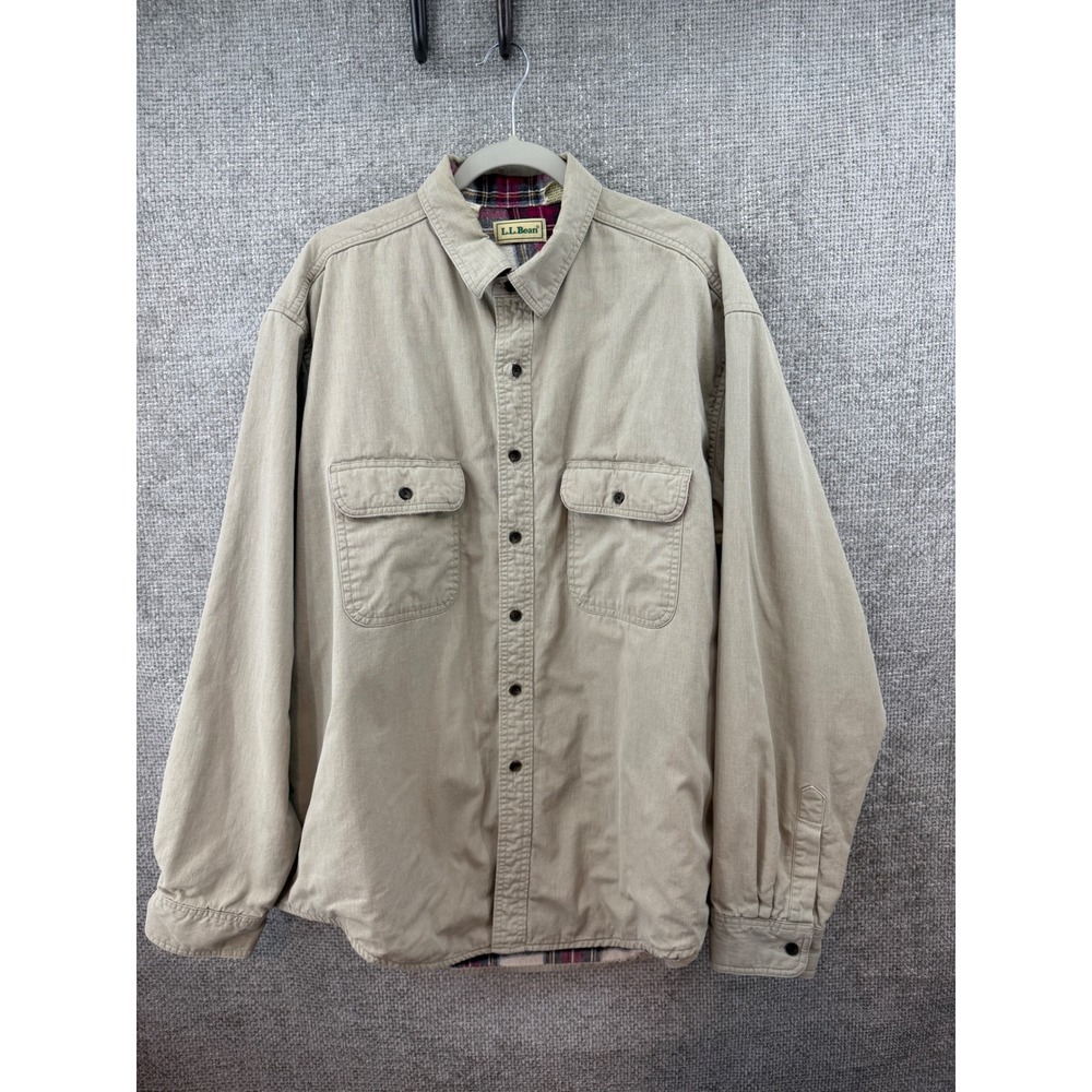 LL Bean Hurricane Shirt Men XL Tan Excellent Vintage 90s Flannel Lined Cotton